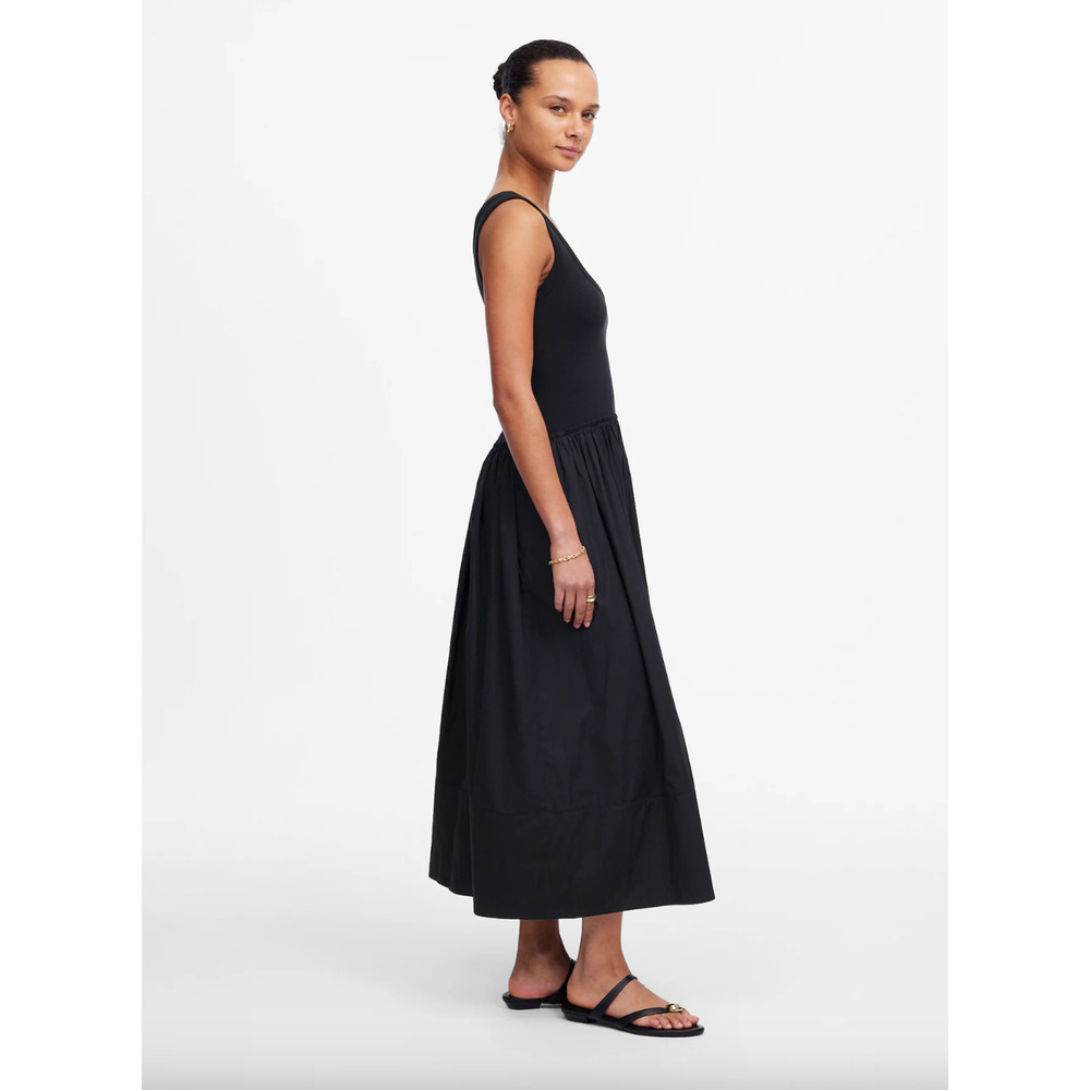 Madewell Mixed Poplin Scoopneck Maxi Dress Cotton A Line Minimalist Black XS NWT - Picture 3 of 14